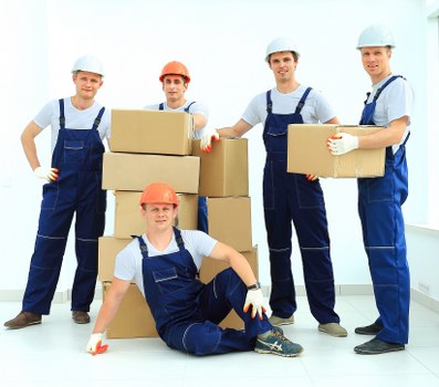 Office relocation setup in Docklands with organized equipment and boxes